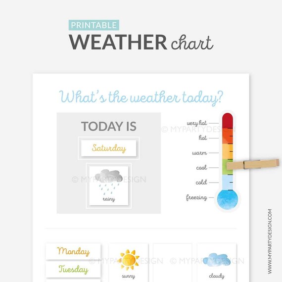 Printable Weather Chart for kids, Learn the Weather, Homeschool Daily Routine, Montessori Toddler - INSTANT DOWNLOAD - Printable PDF Il_570xn
