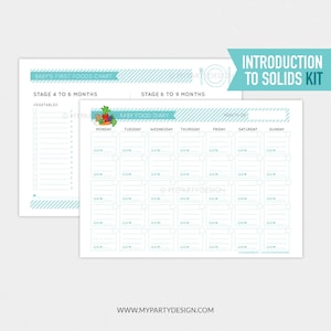 Dagboek babyvoeding, kit introductie tot vaste stoffen, tabel babyvoeding, planner voor speenmaaltijden - INSTANT DOWNLOAD - afdrukbare pdf met bewerkbare tekst
