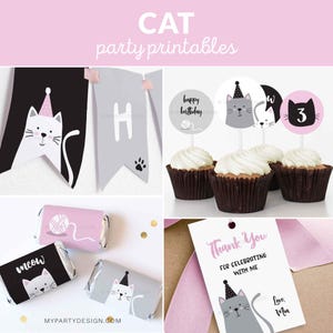 Cat Birthday Decorations, Kitty Cat Party Pack, Kitten Birthday Decor - INSTANT DOWNLOAD - Printable Editable PDF