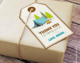 Camping Favor Tags, Camp Party Decorations, Printable Thank You Tags -  Sleepover - INSTANT DOWNLOAD - Printable PDF with Editable Text