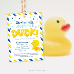 Cruise Ducks Tags, You Found a Duck Tag for Cruise Duck Hiding Game, Cruising Label - INSTANT DOWNLOAD - Printable Editable PDF