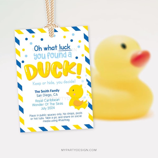 Cruise Ducks Tags, You Found a Duck Tag for Cruise Duck Hiding Game, Cruising Label - INSTANT DOWNLOAD - Printable Editable PDF