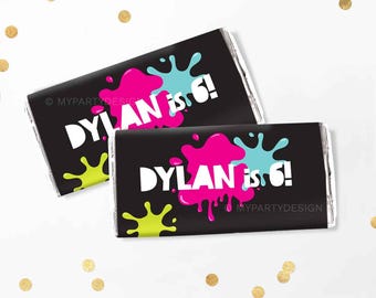 Slime Chocolate Wrappers, Birthday Party Printables, Slime Party Decorations - INSTANT DOWNLOAD - Printable PDF with Editable Text