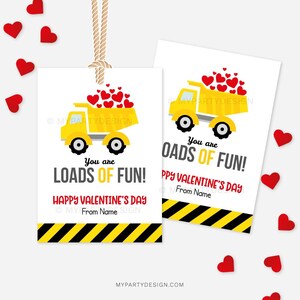 Dump Truck Valentine's Day Tag, Kids Valentine Cards for Classroom Boys, Construction Gift Label INSTANT DOWNLOAD Printable Editable PDF image 2