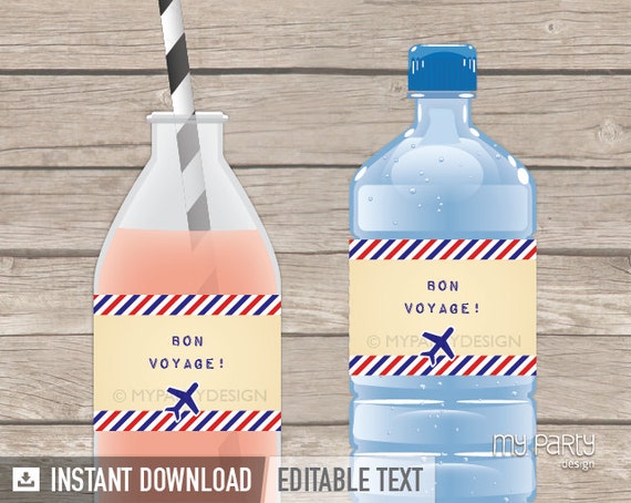 Travel Party / Farewell Party - Bottle Labels - Vintage - INSTANT DOWNLOAD - Printable PDF with Editable Text Il_570xn