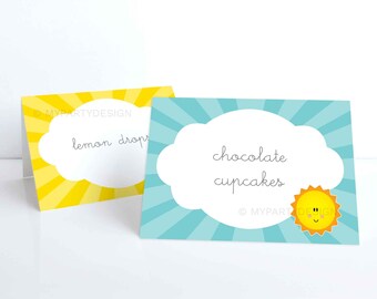 You are my Sunshine Party Food Labels, Sunshine First Birthday Place Cards - INSTANT DOWNLOAD - Printable PDF with Editable Text