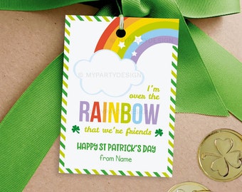 St Patrick's Day Tag, Over the Rainbow Kids St Patrick Card for friends, Classroom Gift Label - INSTANT DOWNLOAD - Printable Editable PDF