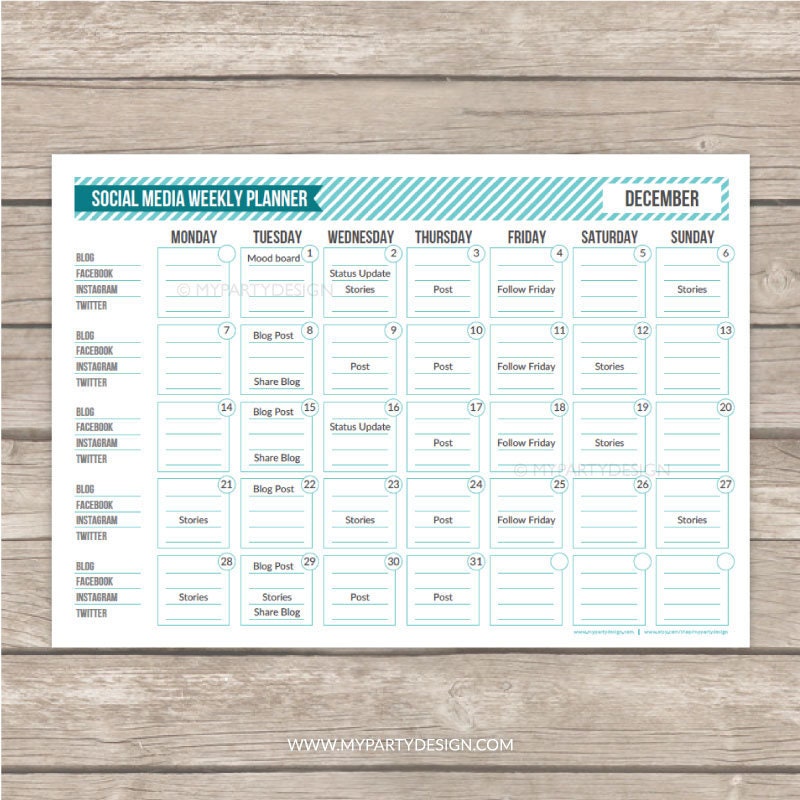 social media planner printable monthly calendar editable etsy