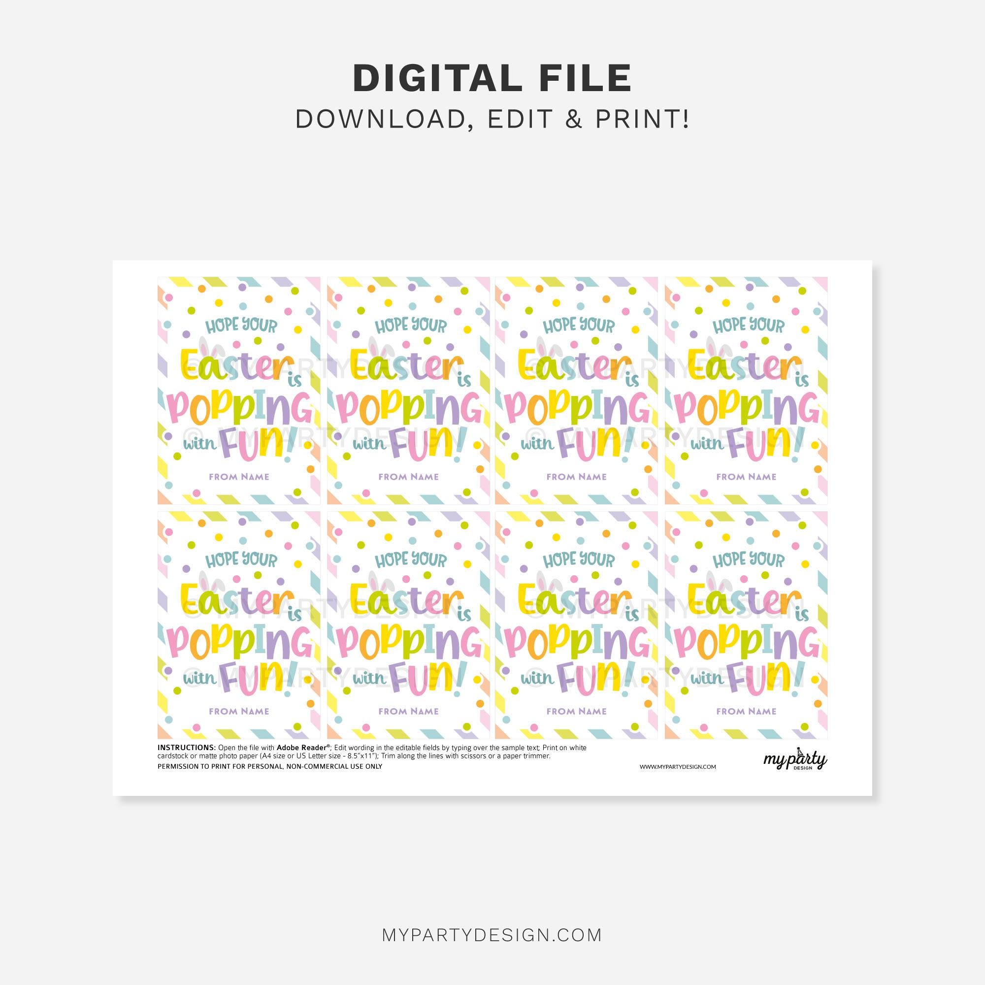 Fidgit Labels Easter Popping With Fun Gift Tag, Easter Popcorn or Pop Fidget Toy ...