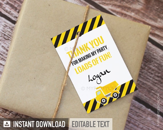 Construction Party Favor Tags, Thank You Tags, Truck Party Decor, Boy Birthday, White - INSTANT DOWNLOAD - Printable PDF with Editable Text Il_570xn