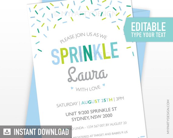 Baby Sprinkle Invitation, Boy Baby Shower Invite, Sprinkles Party ...