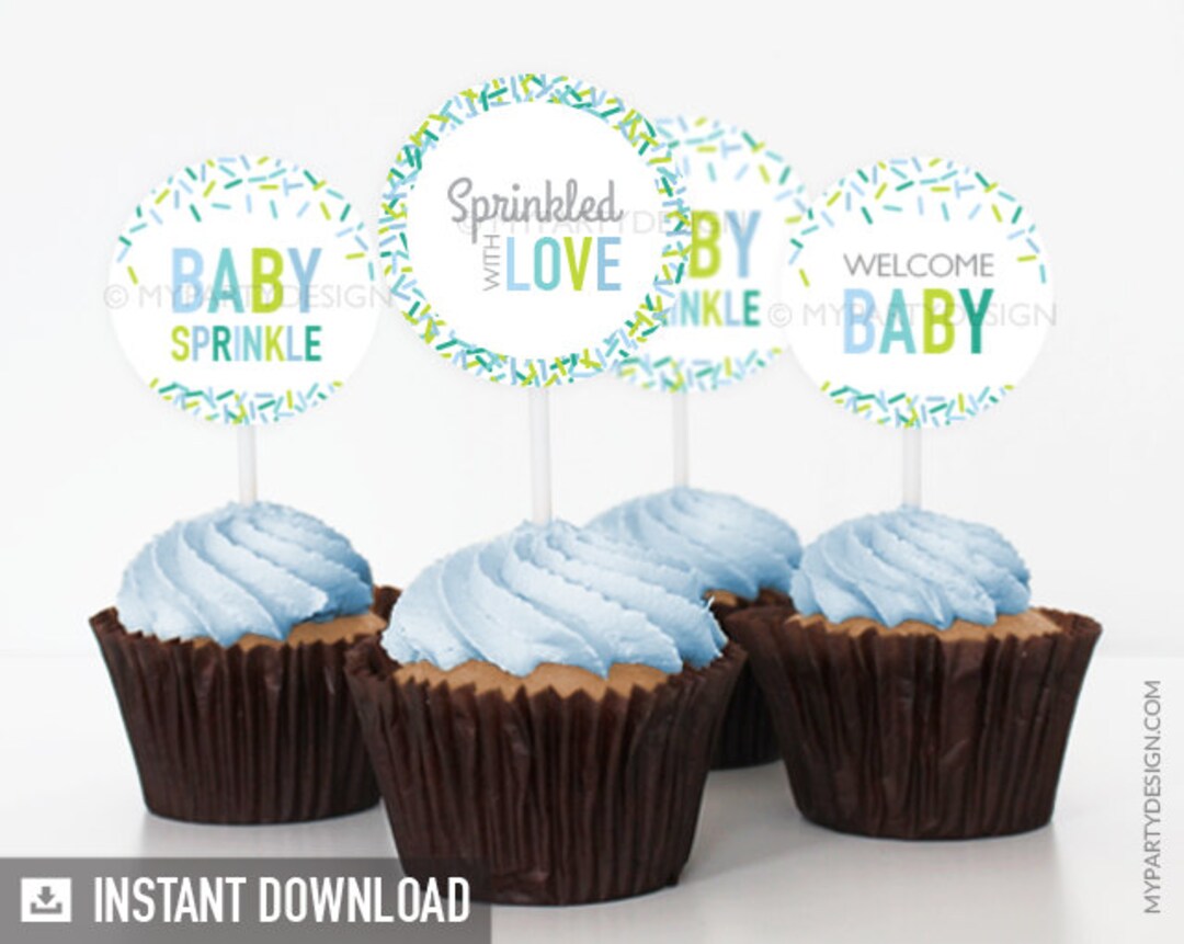 Baby Sprinkle Cupcake Toppers Baby Sprinkle Decorations Boy Etsy