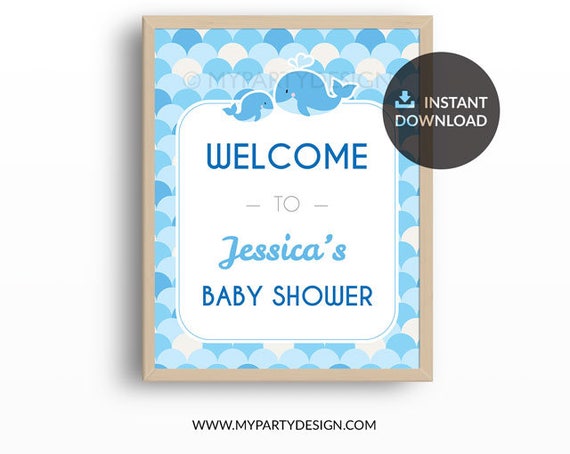 Whale Baby Shower Welcome Sign - Editable Sign - Boy Blue - Whale Party - INSTANT DOWNLOAD - Printable PDF with Editable Text Il_570xn