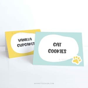 Kitty Cat Tent Labels, Cat Party Printables, Kitten Adoption Birthday Decorations, Food Labels - INSTANT DOWNLOAD - Printable Editable PDF