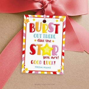 Burst Out There Good Luck Tag, Star Candy Ermutigungsgeschenk für Jubel-, Tanz- oder Sportteam - SOFORTIGER DOWNLOAD - Druckbare bearbeitbare PDF-Datei