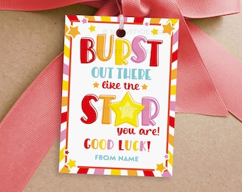 Burst Out There Good Luck Tag, Star Candy Encouragement Gift for Cheer, Dance o Sports Team - DESCARGA INSTANTE - PDF editable imprimible