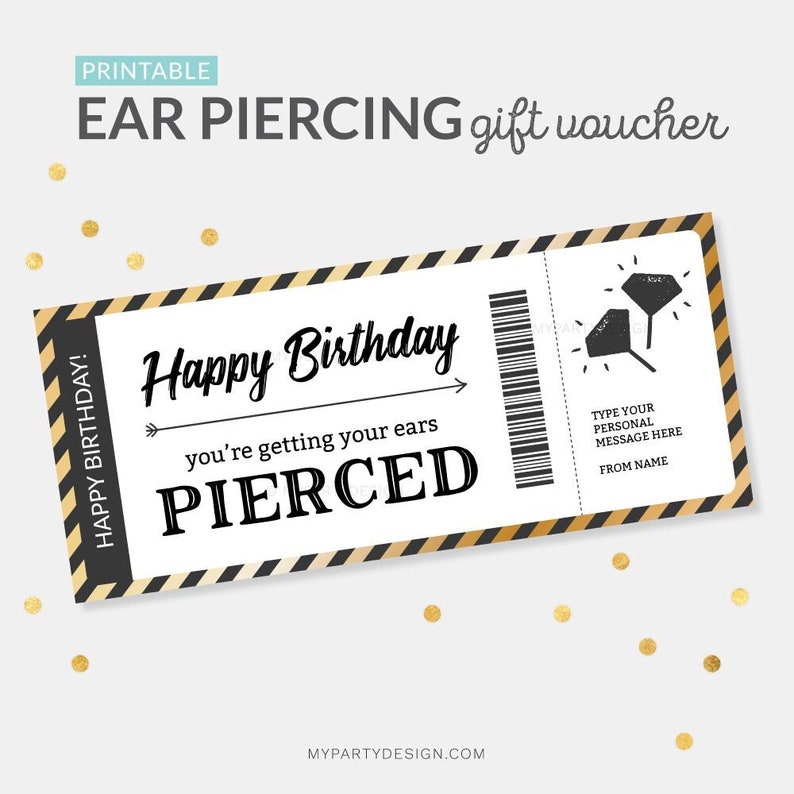 Ear Piercing Voucher Template Surprise Earrings Gift Etsy Australia