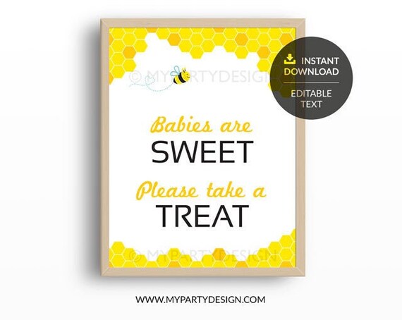 Bee Baby Shower Take a Treat Sign, Gender Neutral BabyShower Party - INSTANT DOWNLOAD - Printable PDF with Editable Text Il_570xn