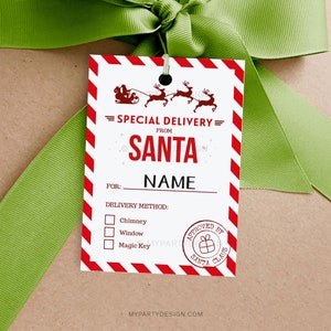 Special Delivery from Santa Tags, Personalized  North Pole Gift Labels, Kids Christmas Tag - INSTANT DOWNLOAD - Printable Editable PDF