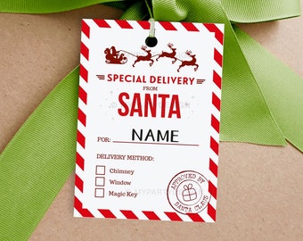 Special Delivery from Santa Tags, Personalized  North Pole Gift Labels, Kids Christmas Tag - INSTANT DOWNLOAD - Printable Editable PDF