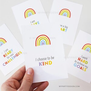 Cartões de afirmação positiva para crianças, flashcards de afirmações para impressão ou notas de lancheira - DOWNLOAD INSTANTÂNEO - PDF editável para impressão