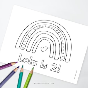 Boho Rainbow Party Coloring Page, Rainbow Party Activity, Kids Birthday Coloring Sheet - INSTANT DOWNLOAD - Printable Editable PDF