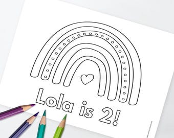 Boho Rainbow Party Coloring Page, Rainbow Party Activity, Kids Birthday Coloring Sheet - INSTANT DOWNLOAD - Printable Editable PDF