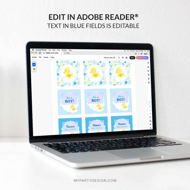 Rubber Duck Baby Shower Decorations, Rubber Ducky Party Pack, Gender Neutral Yellow Blue - INSTANT DOWNLOAD - Printable Editable PDF image 5