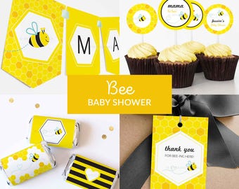 Bee Baby Shower Decorations, Bee Party Pack, Neutral BabyShower Decorations Kit - INSTANT DOWNLOAD - Printable PDF with Editable Text