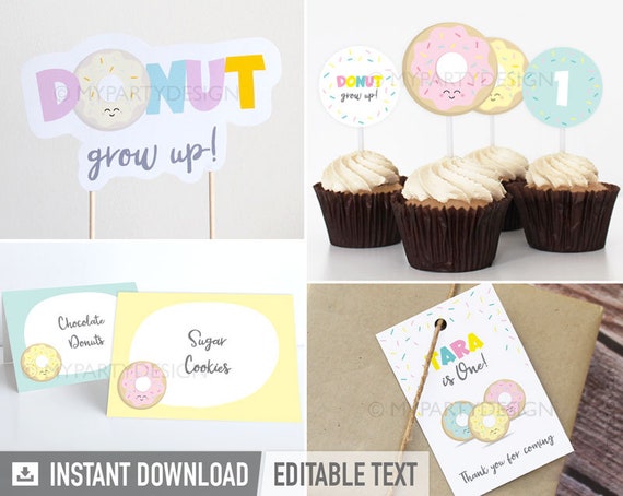 Donut Party Pack - Donut Birthday Party - Sprinkles Party - INSTANT DOWNLOAD - Printable PDF with Editable Text Il_570xn