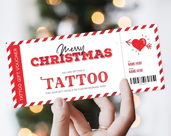 Presentkort för jultatuering, mallkort för jultatuering, överraskningspresent - DIREKT NEDLADDNING - Redigerbar PDF