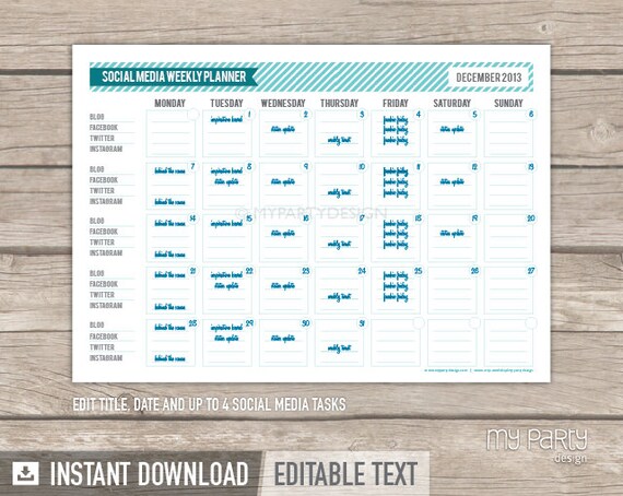Social Media Planner - INSTANT DOWNLOAD - Printable PDF with Editable Text Il_570xn
