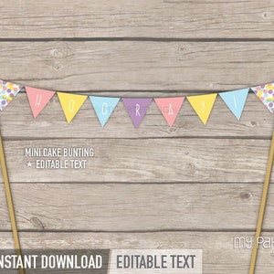 Bunting Cake Topper Confetti Party Cake Bunting Printable Mini Banner INSTANT DOWNLOAD Printable PDF with Editable Text image 1