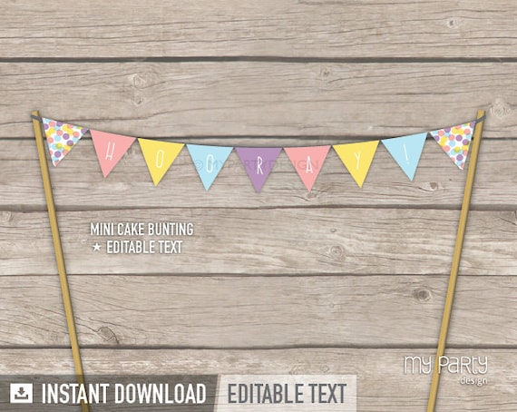 Bunting Cake Topper - Confetti Party Cake Bunting - Printable Mini Banner - INSTANT DOWNLOAD - Printable PDF with Editable Text Il_570xn