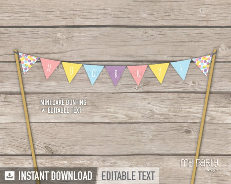 Bunting Cake Topper Confetti Party Cake Bunting Printable Mini Banner INSTANT DOWNLOAD Printable PDF with Editable Text image 1