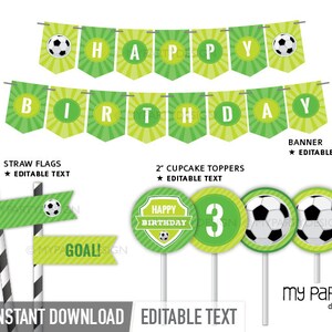 Soccer Birthday Decorations, Sports Party Kit, Football Party Pack, Soccer Printables INSTANT DOWNLOAD Printable Editable PDF image 2