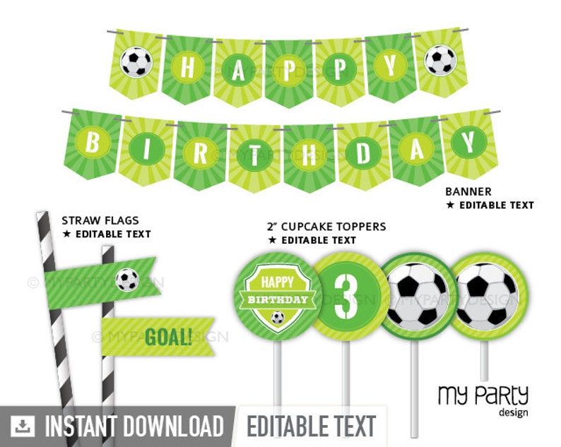 Soccer Birthday Decorations, Sports Party Kit, Football Party Pack, Soccer Printables INSTANT DOWNLOAD Printable Editable PDF image 2