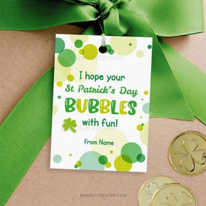 Étiquette Bubbles pour la Saint-Patrick, cartes de Saint-Patrick pour enfants pour la salle de classe, étiquette cadeau tube baguette magique - TÉLÉCHARGEMENT IMMÉDIAT - PDF modifiable imprimable