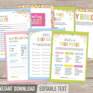 Baby Shower Games Pack, Baby Sprinkle Games Bundle, BabyShower Games Kit - INSTANT DOWNLOAD - Printable PDF with Editable Text (BB01)