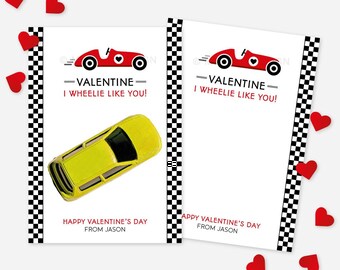 Car Valentine's Day Card, Kids Valentine Tags for Classroom, I Wheelie Like You Gift Label - INSTANT DOWNLOAD - Printable Editable PDF