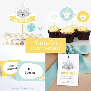 Kitty Cat Birthday Decorations, Kitten Adoption Party Pack, Cat Party Kit Printables - INSTANT DOWNLOAD - Printable Editable PDF
