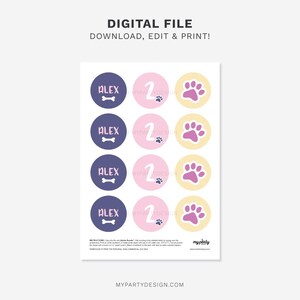 Puppy Cupcake Toppers, Pink Dog Party Printables, Girl Birthday Pawty ...