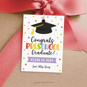 Étiquette cadeau félicitations pour diplômés d'âge préscolaire, cadeau de remise des diplômes de fin d'année scolaire d'un professeur - TÉLÉCHARGEMENT IMMÉDIAT - PDF modifiable imprimable