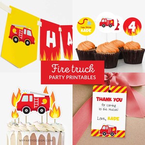 Firetruck Birthday Decorations, Fireman Party Kit, Fire Truck Party Pack, Boy Birthday Decor - INSTANT DOWNLOAD - Printable Editable PDF