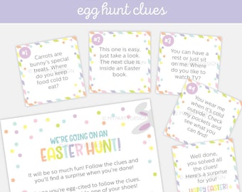 Easter Scavenger Egg Hunt Clues for Kids, Editable Clue cards for indoor Egg Hunt Game - INSTANT DOWNLOAD - Printable PDF with Editable Text