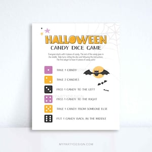 Halloween Candy Dice Game Sign, Trick or Treat Candy Game Cards for Kids, Halloween Party Games - INSTANT DOWNLOAD - Printable PDF