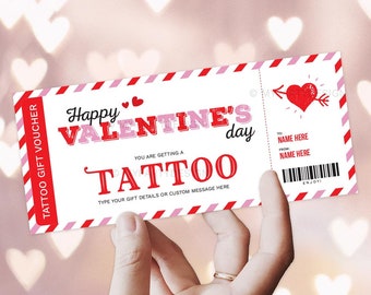 Valentine's Day Tattoo Gift Voucher, Valentines Tat Gift Coupon Template Card, Surprise Present - INSTANT DOWNLOAD - Editable PDF