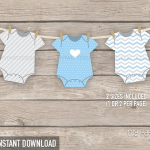 Blue Baby Shower Banner, Babyshower Party Bunting, bodysuit theme - INSTANT DOWNLOAD - Printable PDF