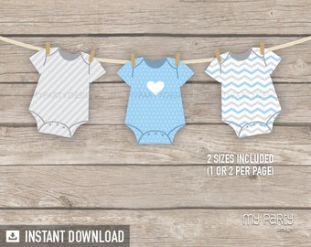 Blue Baby Shower Banner, Babyshower Party Bunting, bodysuit theme - INSTANT DOWNLOAD - Printable PDF