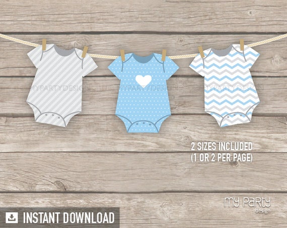 Blue Baby Shower Banner, Babyshower Party Bunting, bodysuit theme - INSTANT DOWNLOAD - Printable PDF Il_570xn